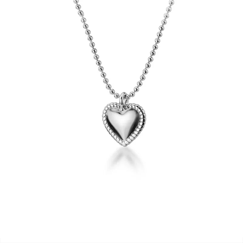 925 Silver Bead Chain Heart Pendant Choker Necklace Vintage Jewelry