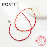 925 Silver Bead Chain Red Rope Luck Charm Bracelet For Women