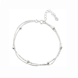 925 Silver Bead Double Layer Chain Bracelet Women Fine Jewelry