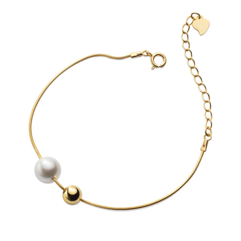 925 Sterling Silver Heart Pearl Double Chain Bracelet for Women