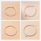 925 Sterling Silver Heart Pearl Double Chain Bracelet for Women
