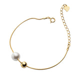 925 Sterling Silver Heart Pearl Double Chain Bracelet for Women