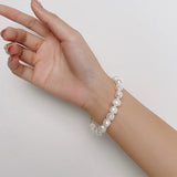 925 Sterling Silver Heart Pearl Double Chain Bracelet for Women