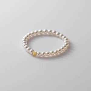 925 Silver Pearl Chain Square Ring Women Jewelry