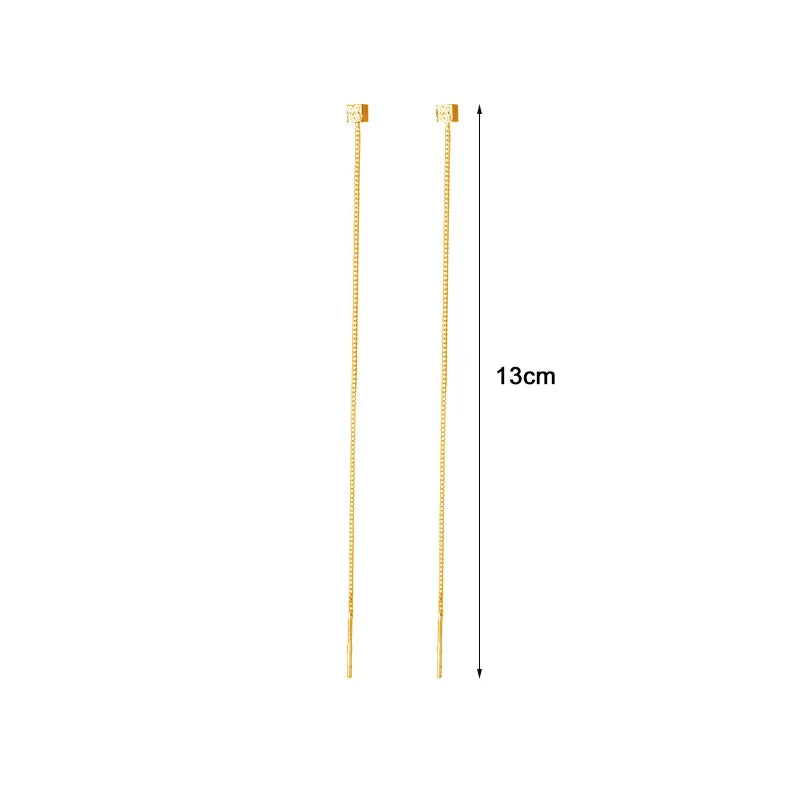 925 Silver Square Long Tassel Earrings for Women - Geometric Accessories