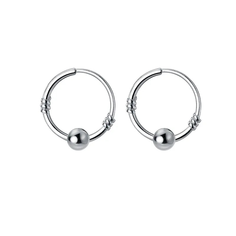 925 Silver Bead Stud Earrings Women Classic Fine Jewelry Minimalist Accessories