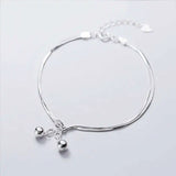 925 Silver Bells Double Chain Bracelet Party Fine Jewelry