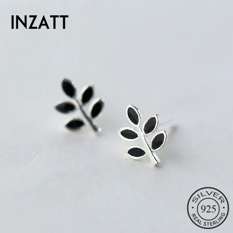 INZATT 925 Silver Enamel Leaf Stud Earrings, Women's Jewelry