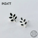 INZATT 925 Silver Enamel Leaf Stud Earrings, Women's Jewelry