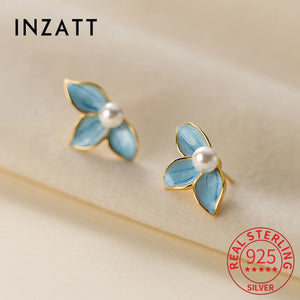 Sterling Silver Enamel Flower Pearl Stud Earrings Fine Jewelry