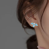 Sterling Silver Enamel Flower Pearl Stud Earrings Fine Jewelry