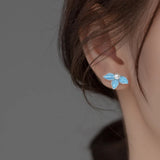 Sterling Silver Enamel Flower Pearl Stud Earrings Fine Jewelry