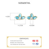 Sterling Silver Enamel Flower Pearl Stud Earrings Fine Jewelry