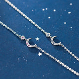 925 Sterling Silver Red Zircon Moon Charm Bracelet Women