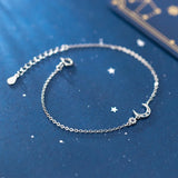 925 Sterling Silver Red Zircon Moon Charm Bracelet Women