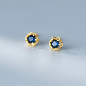925 Silver Zircon Stud Earrings 18K Plate Women's Jewelry