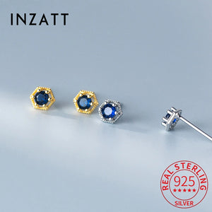 925 Silver Zircon Stud Earrings 18K Plate Women's Jewelry