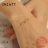 925 Silver Zircon Rectangle Charm Bracelet Classic Fine Jewelry