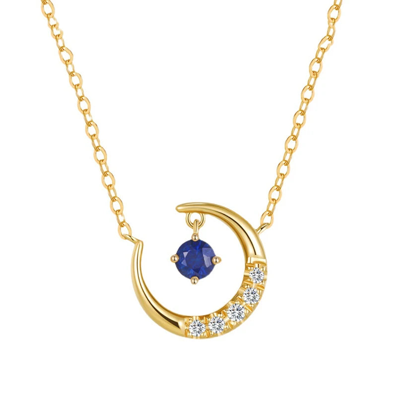 925 Silver Zircon Moon Pendant Choker Necklace Women Bohemian Jewelry