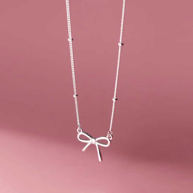 925 Silver Bowknot Choker Necklace Women Jewelry