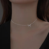 925 Silver Bowknot Choker Necklace Women Jewelry