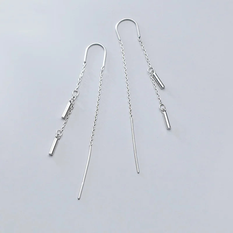 925 Silver Tassel Drop Earrings Women Party Jewelry