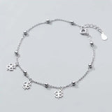 925 Sterling Silver Clover Anklet For Women Party Plant Bead Chain Gift