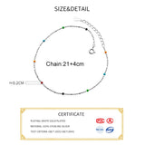 925 Sterling Silver Colorful Bead Chain Anklet for Women