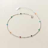 925 Sterling Silver Colorful Bead Chain Anklet for Women