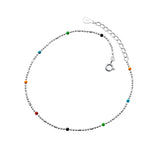 925 Sterling Silver Colorful Bead Chain Anklet for Women
