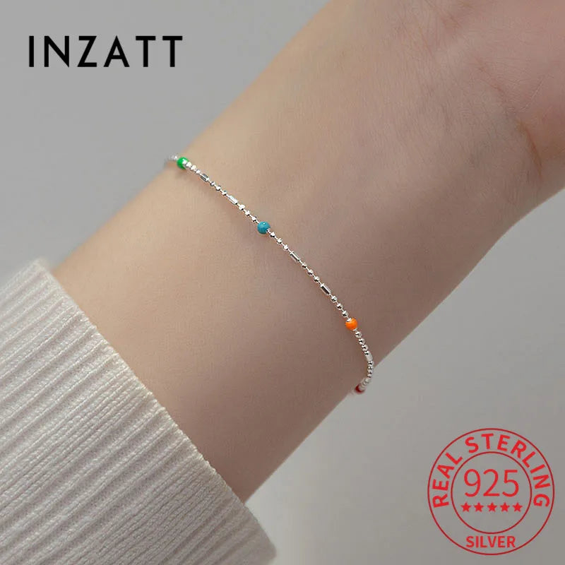 925 Silver Colorful Bead Chain Bracelet Women Party Jewelry