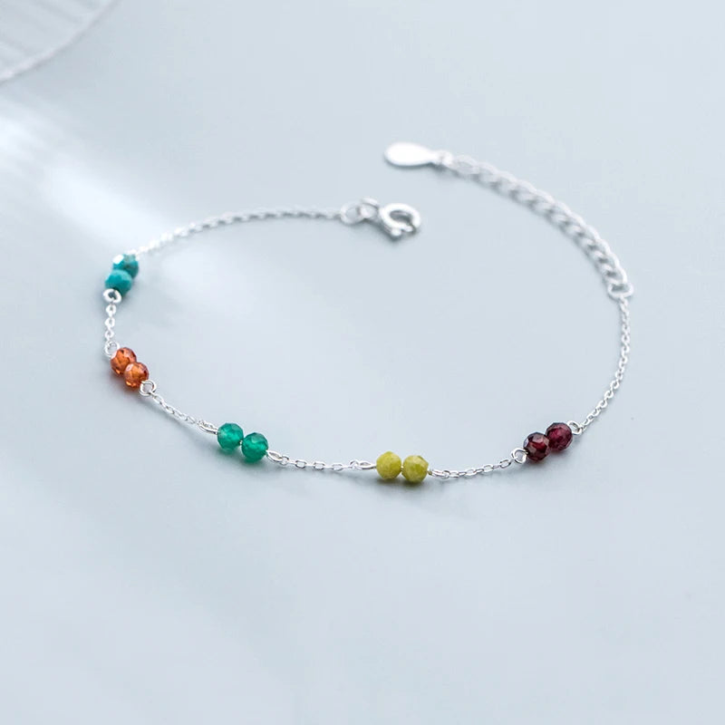 925 Silver Color Bead Chain Bracelet Women Party Jewelry