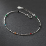 925 Silver Colorful Bead Chain Bracelet Women Party Jewelry