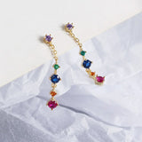 925 Silver Colorful Zircon Tassel Earrings Western Style