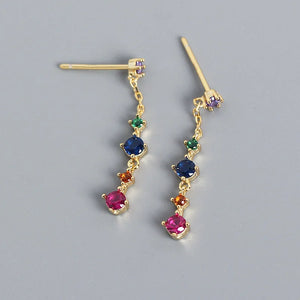 925 Silver Colorful Zircon Tassel Earrings Western Style