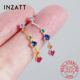 925 Silver Colorful Zircon Tassel Earrings Western Style