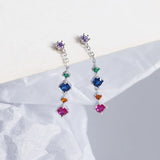 925 Silver Colorful Zircon Tassel Earrings Western Style