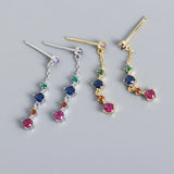 925 Silver Colorful Zircon Tassel Earrings Western Style