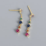 925 Silver Colorful Zircon Tassel Earrings Western Style