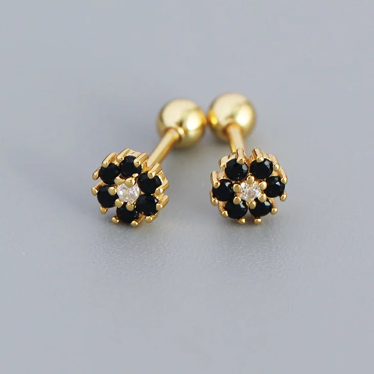 925 Silver Colorful Zircon Flower Stud Earrings Classic Fine Jewelry
