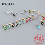 925 Silver Colorful Zircon Flower Stud Earrings Classic Fine Jewelry
