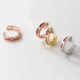 925 Silver Colorful Zircon Round Hoop Earrings Women Jewelry