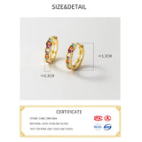 925 Silver Colorful Zircon Round Hoop Earrings Women Jewelry