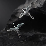 925 Silver Crane Stud Earrings Women's Jewelry Minimalist Accessories