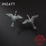 925 Silver Crane Stud Earrings Women's Jewelry Minimalist Accessories