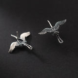 925 Silver Crane Stud Earrings Women's Jewelry Minimalist Accessories