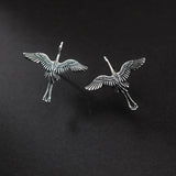 925 Silver Crane Stud Earrings Women's Jewelry Minimalist Accessories