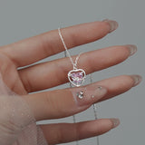 925 Silver Crystal Heart Choker Necklace Women Fine Jewelry