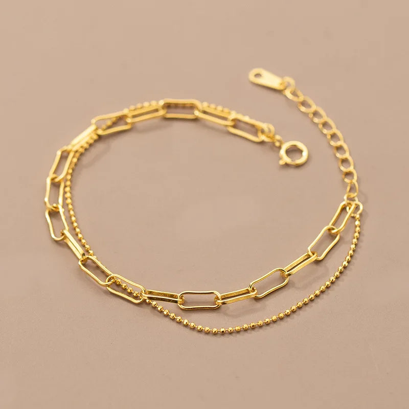 925 Silver Double Layer Bead Chain Bracelet