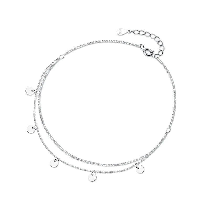 925 Sterling Silver Geometric Disc Anklet For Women Fine Jewelry